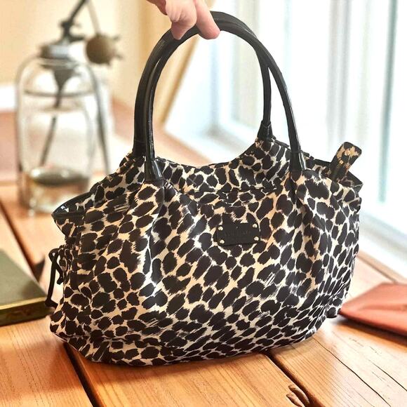 Kate Spade New York Leopard Print Nylon Adjustable Tote Bag with Hot Pink Lining - Picture 1 of 9